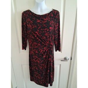 Lauren Ralph Lauren Women’s Black  Red Floral  Faux Wrap Midi Dress Size 12